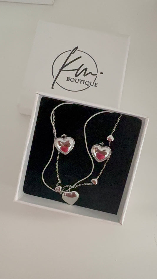 Silver Heart Necklace & Earrings